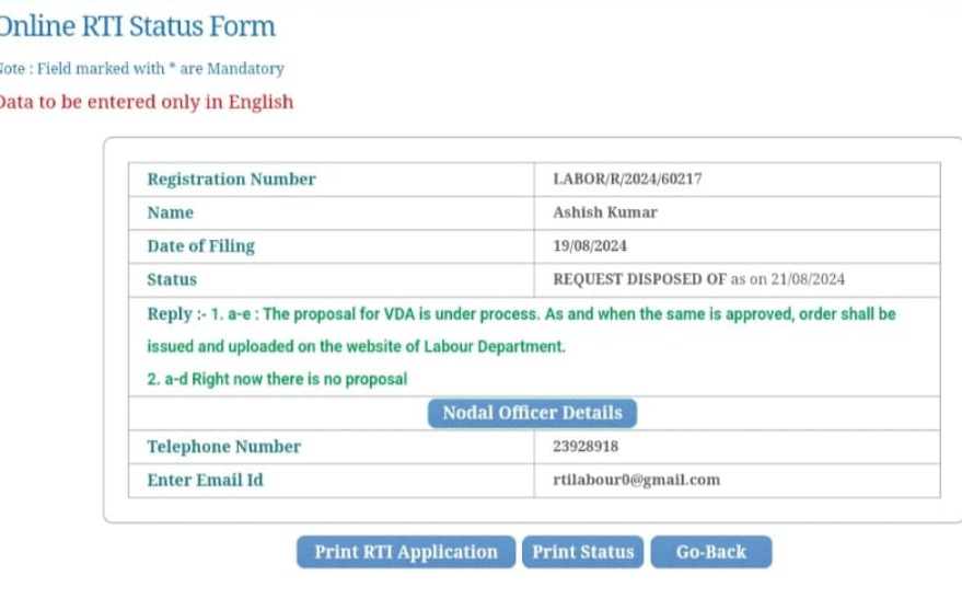 minimum wages revision delhi RTI Reply